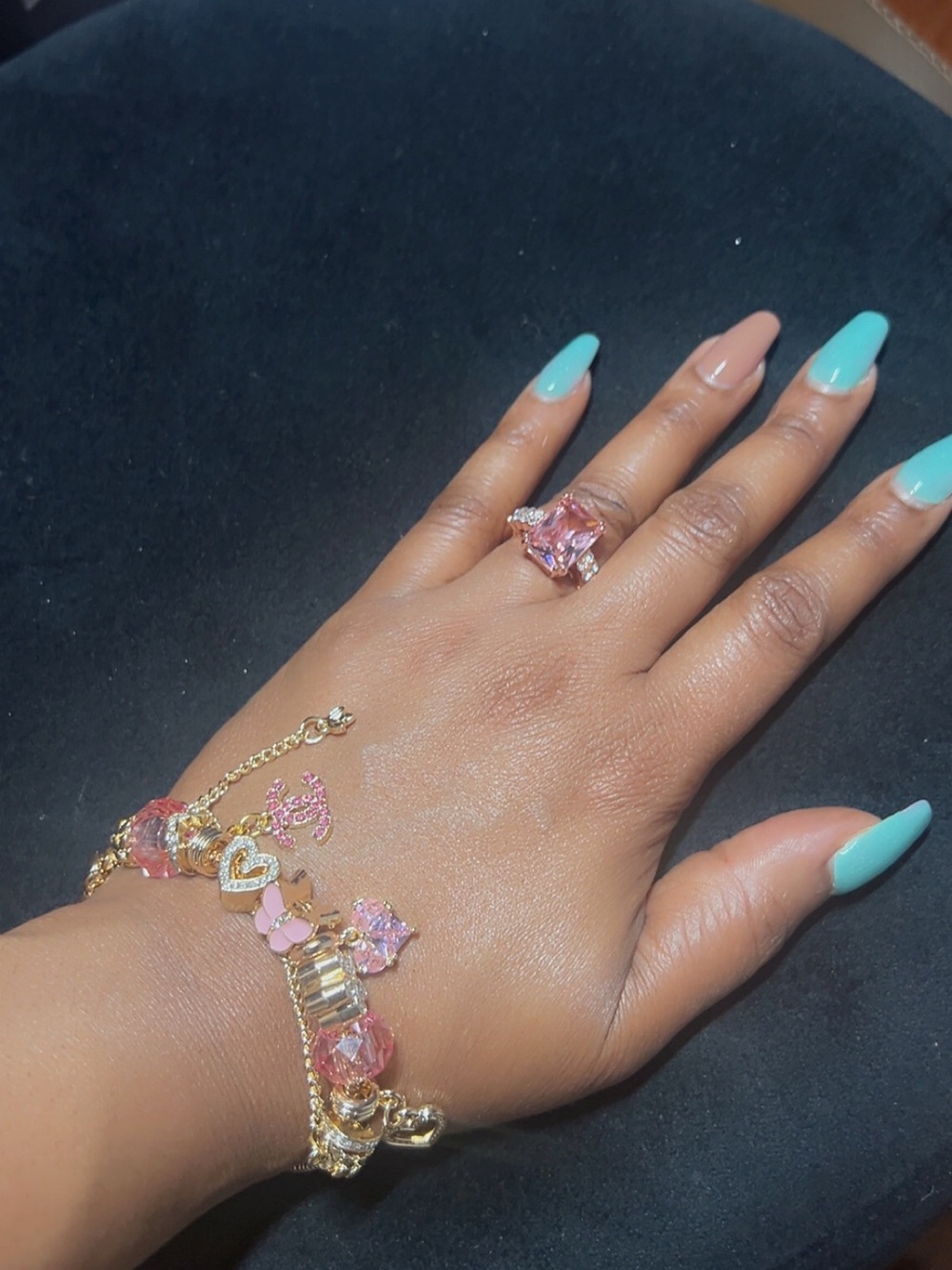 CC Gold-Tone Pink Crystal Cocktail bracelet&Ring - Women's Statement Jewelry - Picture 5 of 7